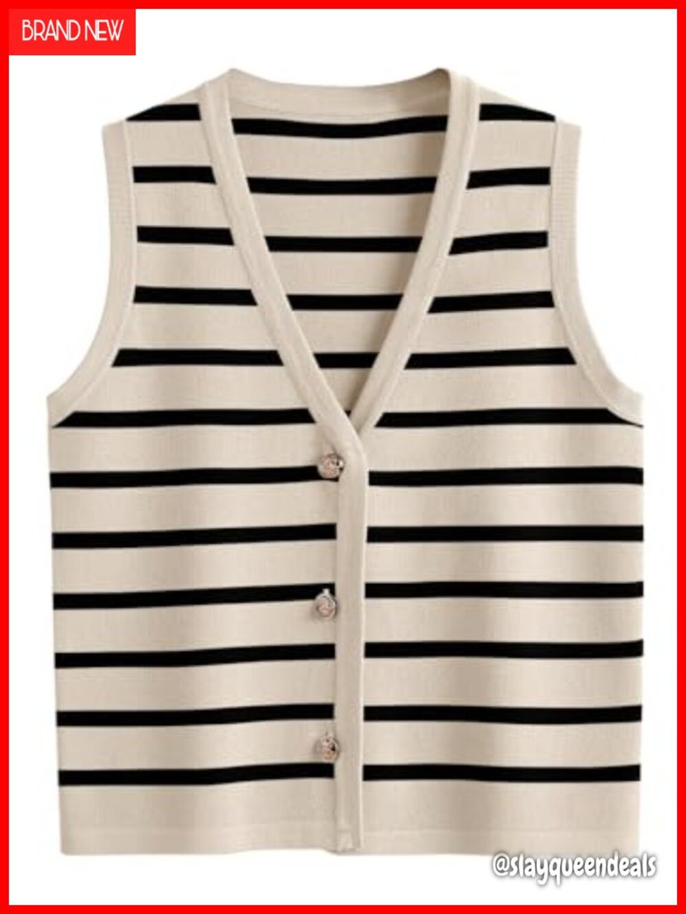 Sleeveless Striped Sweater Vest Button Up V Neck Tank Top Business Casual